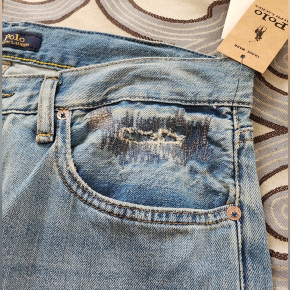 SOLD! Polo Ralph Lauren 33x32 Hampton Relaxed Straight Distressed Blue Jeans NWT - Picture 9 of 12